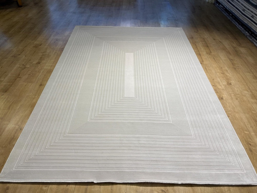 7x10 ft White Bamboo Area Rug, Modern Living Room Rug