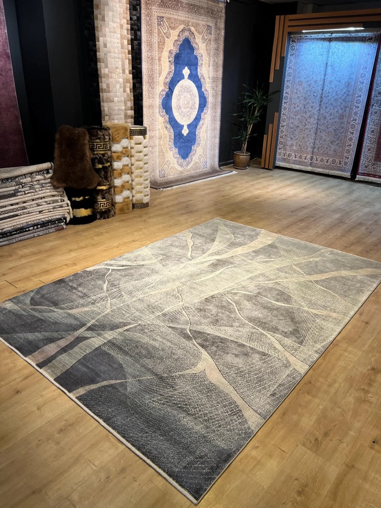 7x10 ft Gray Green Bamboo Rug, Modern Area Rug