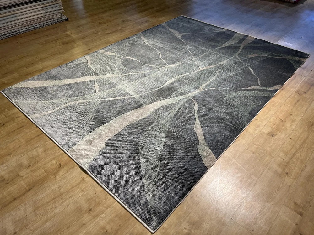 7x10 ft Gray Green Bamboo Rug, Modern Area Rug