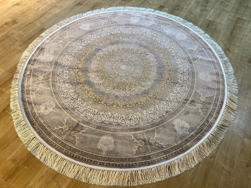 5x5 ft Gray Round Medallion Silk Rug, Classic Elegant Area Rug