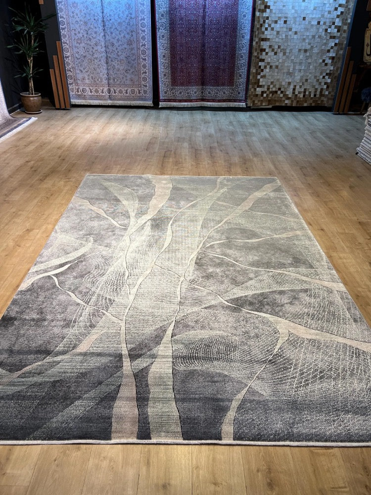 7x10 ft Gray Green Bamboo Rug, Modern Area Rug