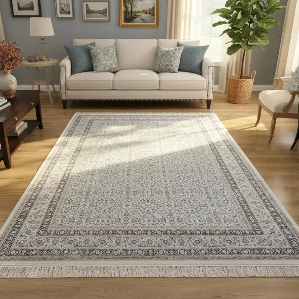 Ivory Turkish Style Silk Rug, Classic Area Rug