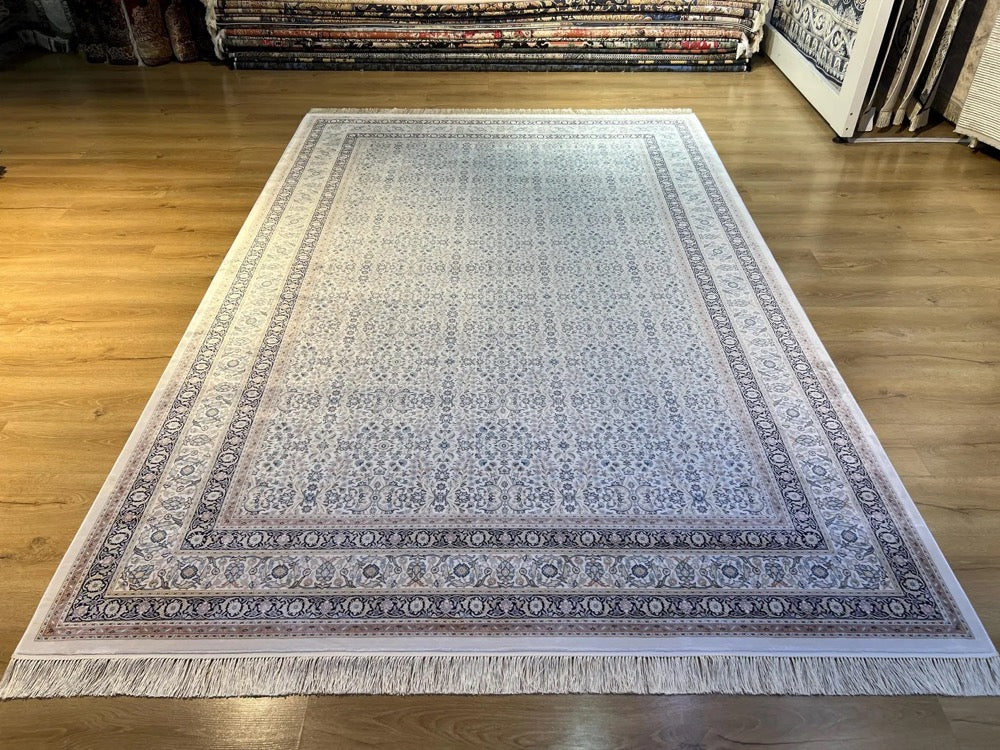 Ivory Turkish Style Silk Rug, Classic Area Rug