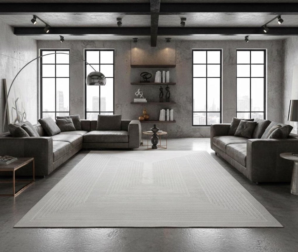 7x10 ft White Bamboo Area Rug, Modern Living Room Rug